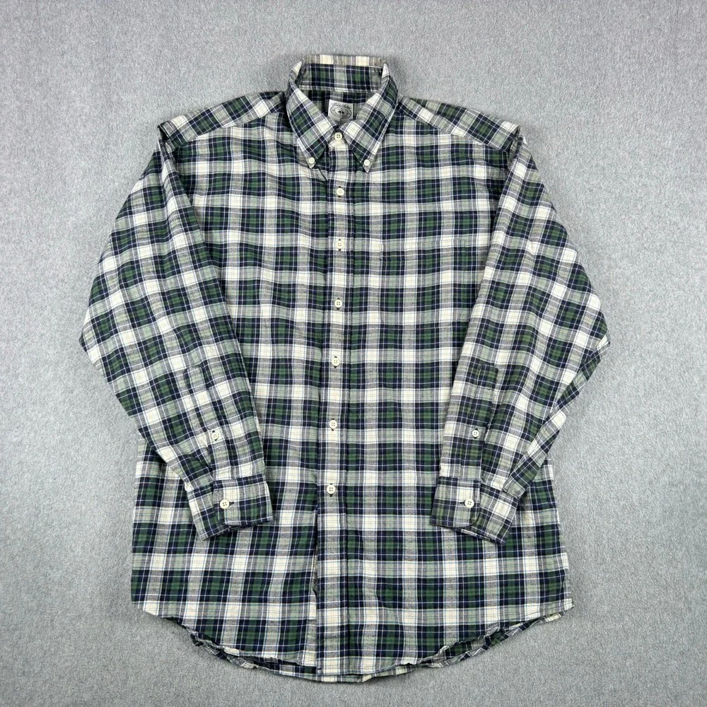 Brooks Brothers Flannel Shirt L Green Plaid Button Down‎ Long Sleeve